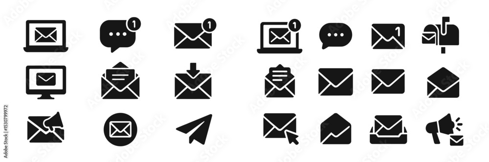 Poster icons representing communication tools and messaging systems used in digital correspondence