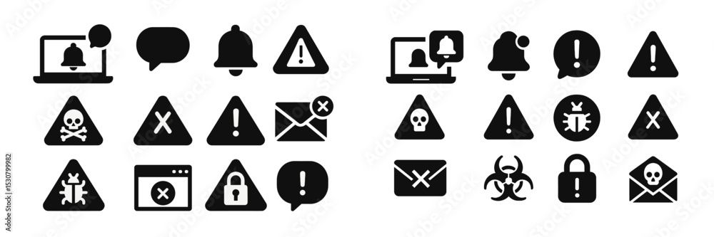 Aufkleber digital alert icons highlighting security and warning notices for online activities and communicatio