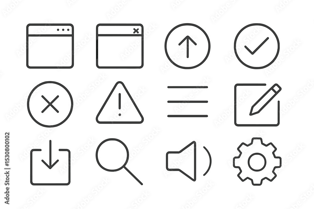 Poster Modern user interface icons representing various actions and alerts displayed on a minimalistic grid layout
