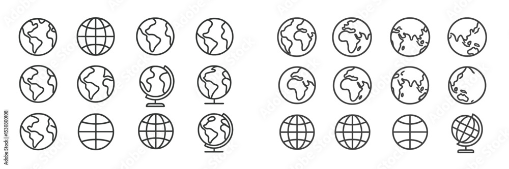 Aufkleber Collection of simple line drawings depicting globes and maps in various styles and orientations on a white background
