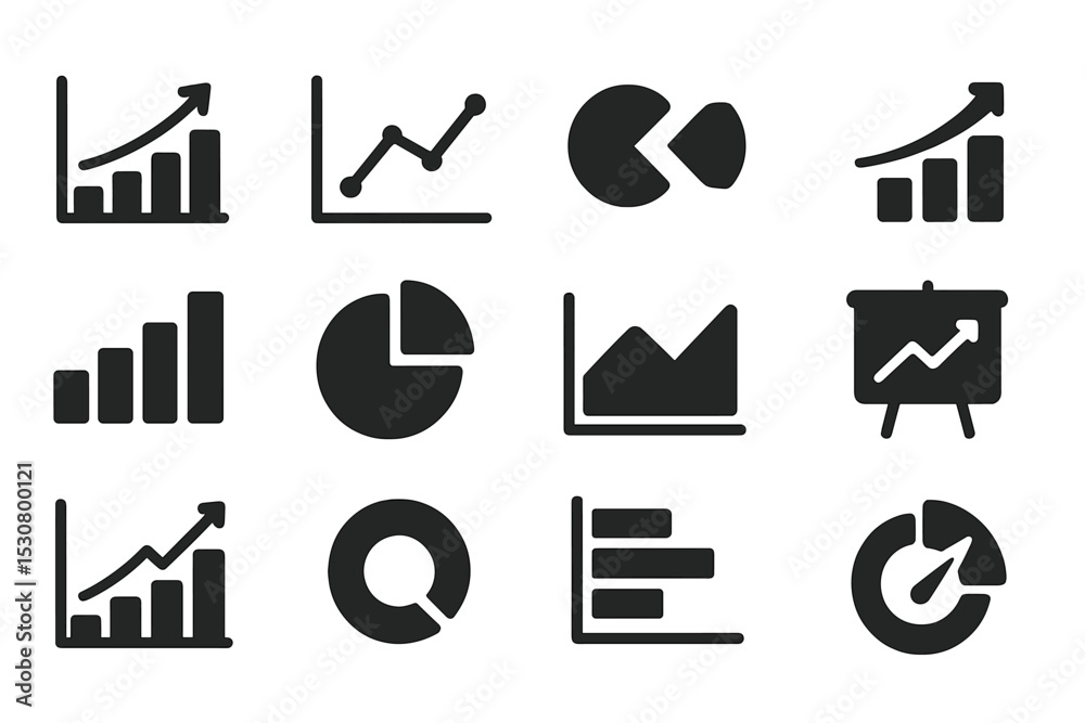 Poster Visual representation of diverse data analysis icons showcasing growth and trends in a clear format