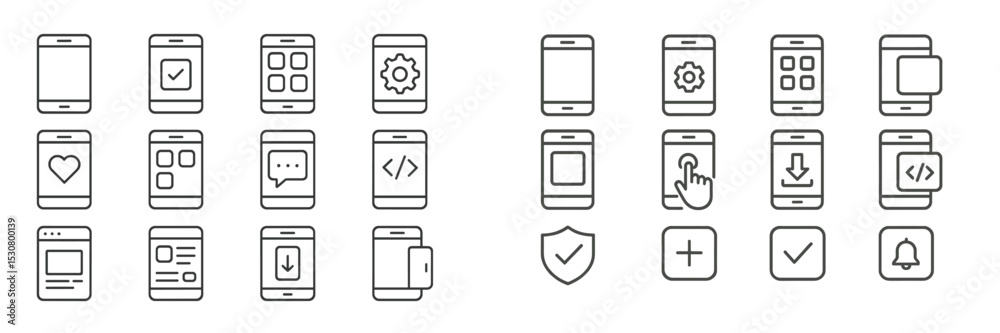 Aufkleber Set of simple line icons representing mobile app features for user interface design and development purposes
