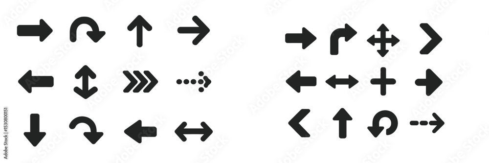 Aufkleber directional arrows in various styles and orientations on a plain background
