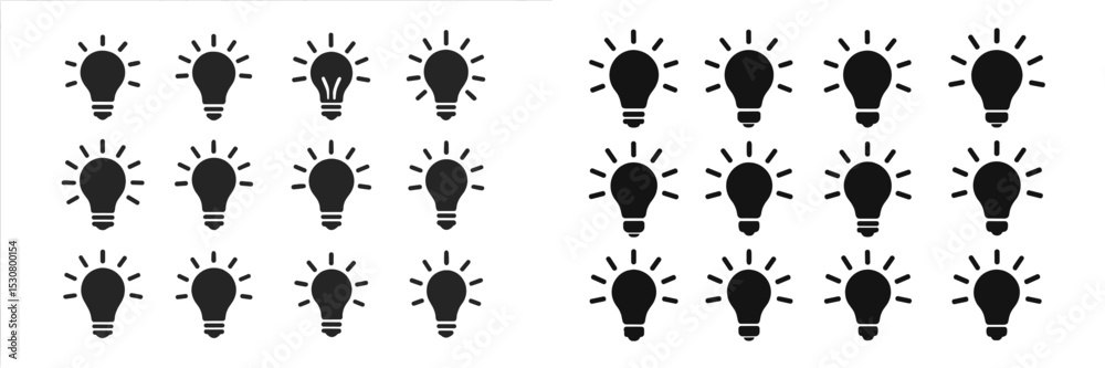 Aufkleber Various light bulb designs with varying brightness levels on a simple background