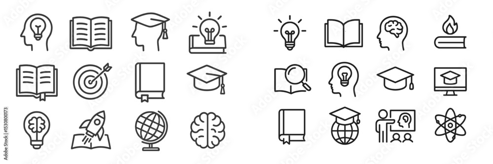 Poster icons representing education, learning, and knowledge in a diverse and engaging visual layout for cr