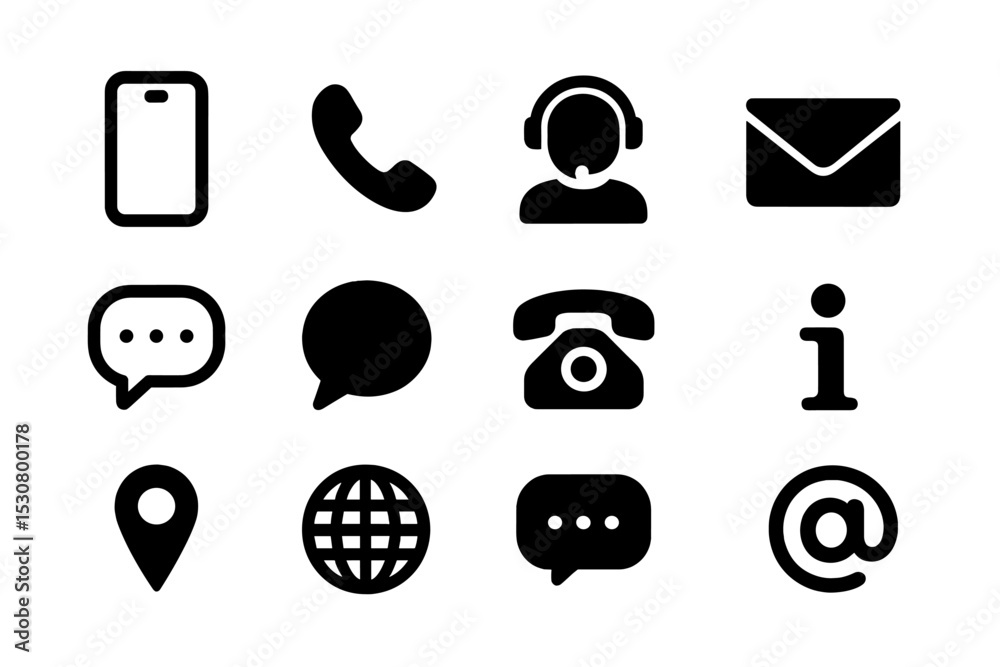 Poster Collection of communication icons illustrating modern contact methods and information sharing