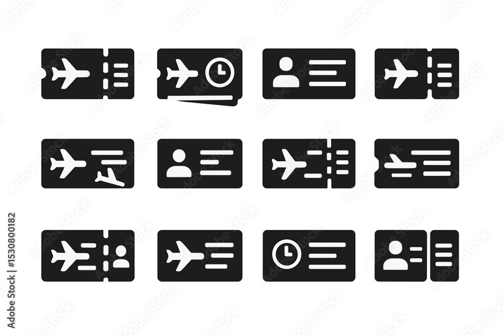 Poster design collection of travel-related icons depicting boarding passes and flight tickets for digital a