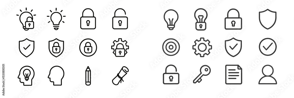 Aufkleber Collection of simple line icons representing security, creativity, and strategy in a modern design style