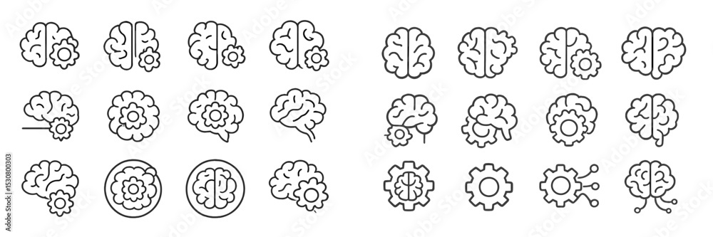 Poster Mindfulness and creativity represented through brain and gear symbols in a minimalist design emphasizing mental connection and thought processes