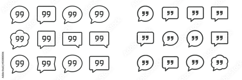 Poster Collection of speech bubbles with varying design styles featuring numbers and quotation marks on a neutral background