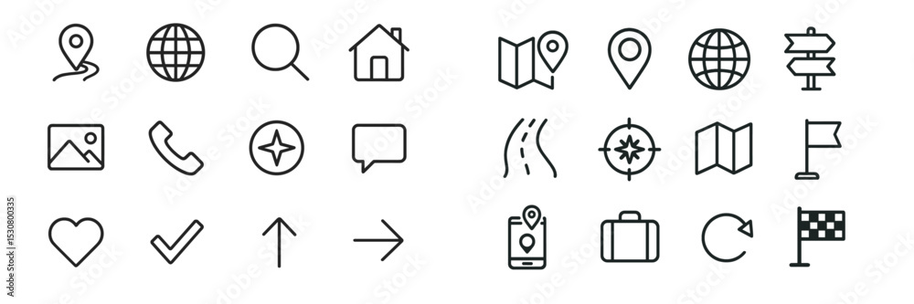 Leinwandbilder Collection of simple icons representing navigation and location concepts for digital use and design purposes, suitable for various applications