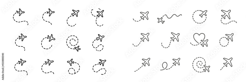 Aufkleber Diverse flight path designs featuring airplanes in various patterns and shapes to illustrate travel and adventure
