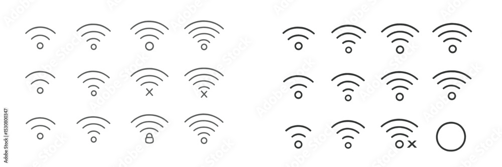 Fototapete Different icons representing Wi-Fi connection statuses arranged in a grid format for easy reference in digital design