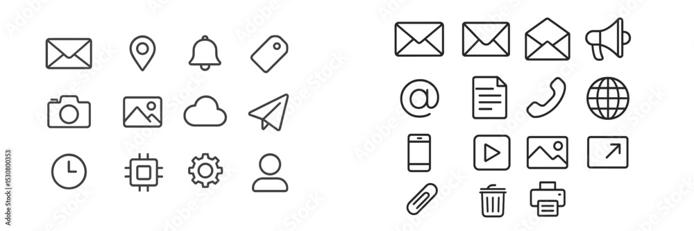 Aufkleber Collection of simple line icons representing various digital and communication elements in a modern design style