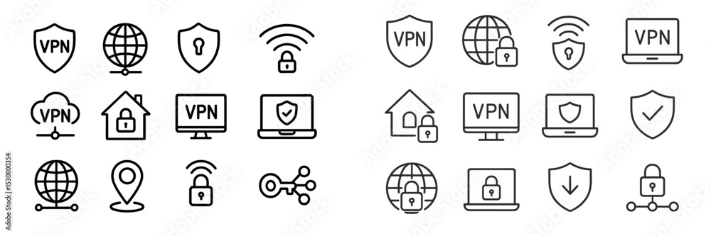 Poster collection of vpn icons showcasing diverse security tools for internet protection in minimalist desi