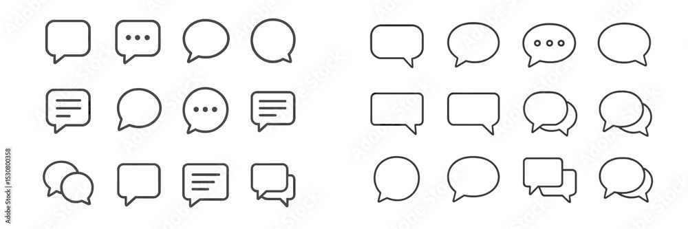Poster various speech bubbles showcasing different designs for communication and conversation in digital or