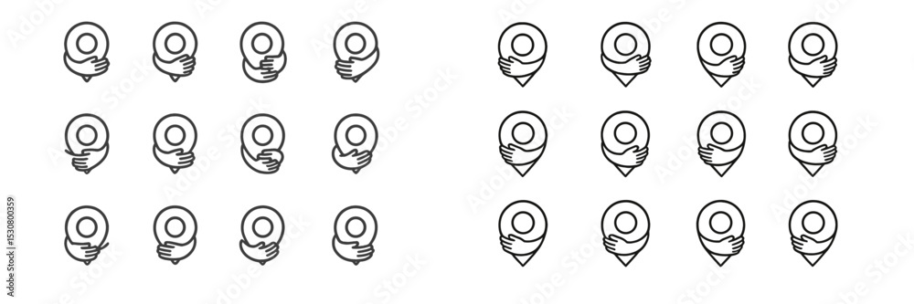 Poster unique illustration of location pins held by hands, showcasing an innovative design concept across m