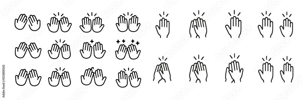 Poster Hand icons expressing various gestures of applause and celebration in simple line art style
