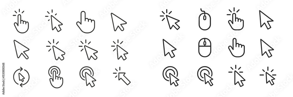 Aufkleber Collection of hand-drawn cursor icons depicting various click and selection actions in a digital environment