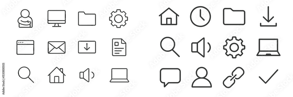 Aufkleber Collection of minimalistic icons representing various digital concepts on a clean background