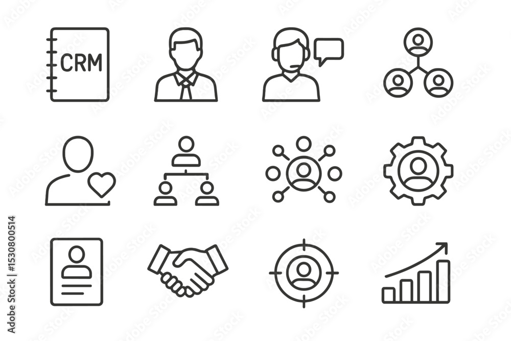 Poster business management concepts illustrated through vector graphics depicting collaboration and custome