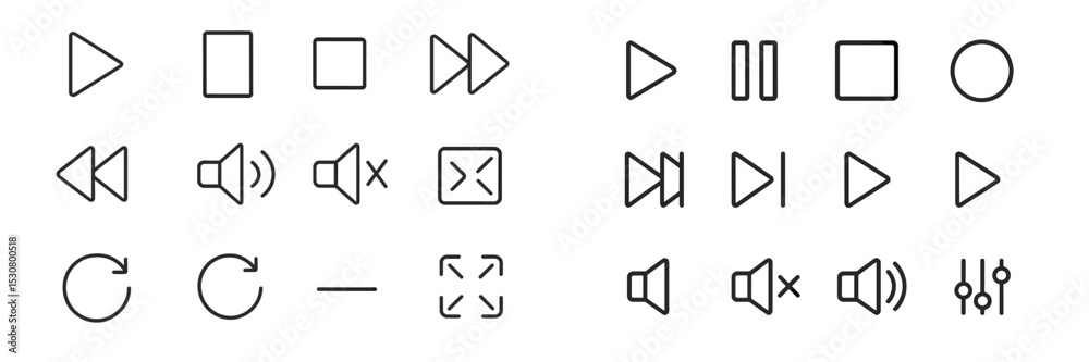 Leinwandbilder Collection of multimedia control icons arranged in a grid format for user interface design purposes