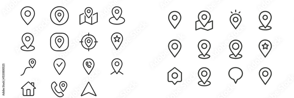 Aufkleber Collection of minimalist location icons designed for navigation applications and map services