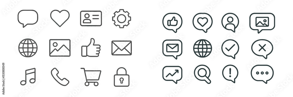 Poster Various icons representing communication and digital interactions arranged in a modern design