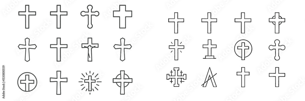Aufkleber various designs of crosses featuring intricate patterns and forms, suitable for religious and decora