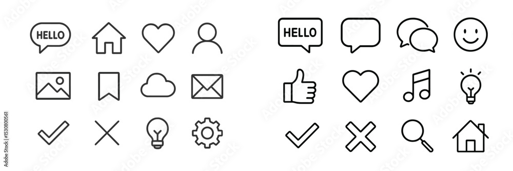 Aufkleber collection of minimalistic icons for modern digital communication and design applications