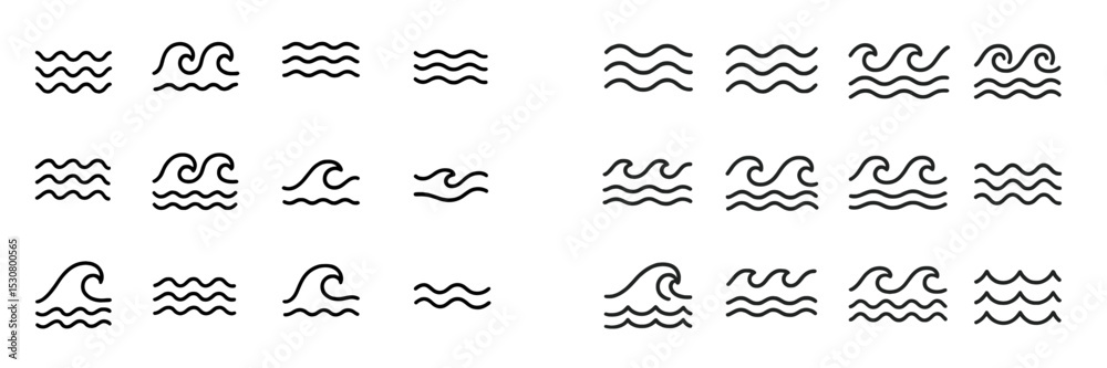 Aufkleber Various wave patterns representing ocean dynamics and movement in a minimalist style