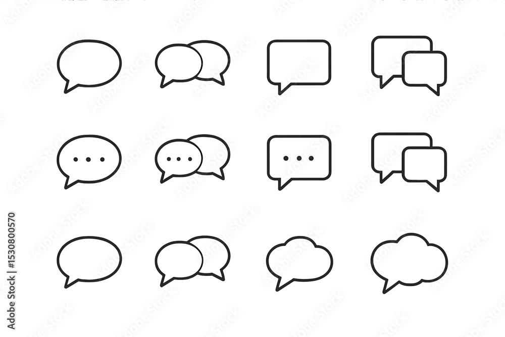 Aufkleber various speech bubble designs showcasing different styles and arrangements for communication concept