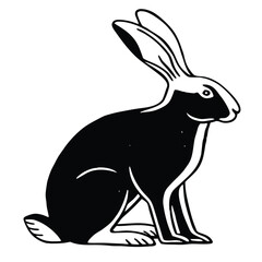 Black and white rabbit sitting upright with a thoughtful expression in vintage style