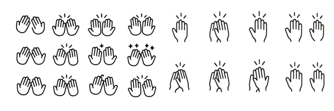 Hand gestures representing applause, celebration, and communication in a simple graphic format