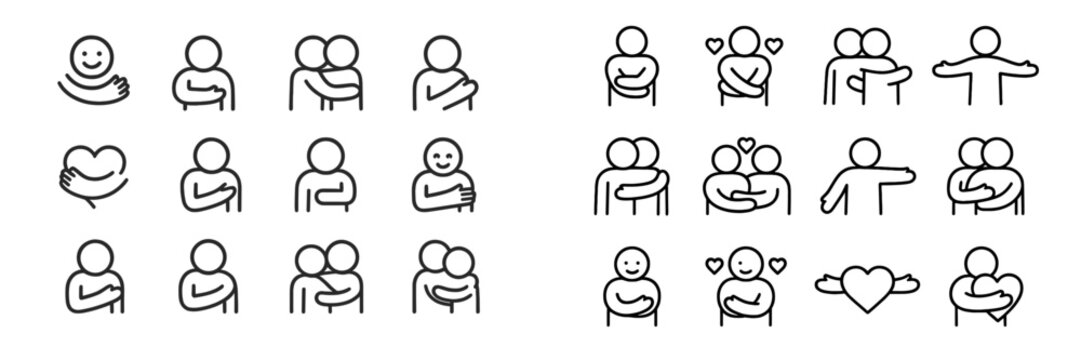 Various emoticons depicting expressions of warmth and affection in diverse settings, showcasing body language and connection