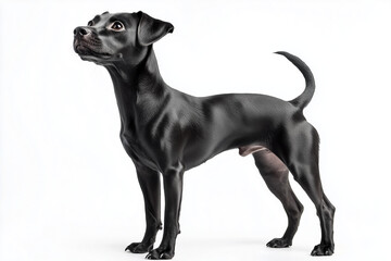 Striking Full Body Portrait of a Sleek Black Italian Greyhound on White