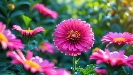 Obraz premium A bright pink Zinnia flower in full bloom.