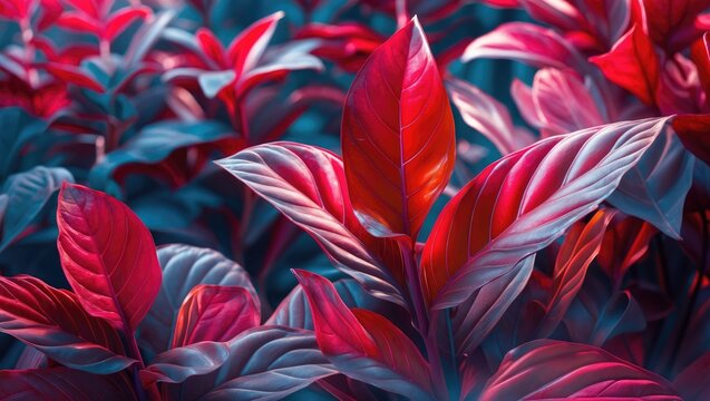 Aerva sanguinolenta is a species of red spinach plant, Floral background - red coleus leaves with green tips on a bright summer day.