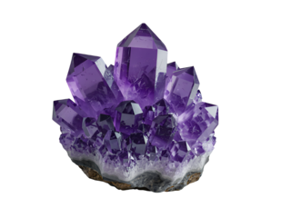 Purple Crystal Cluster, Transparent Cutout, Elegant Design Element
