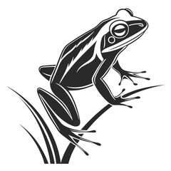 Striking frog silhouette clings to grass with details and stylistic flair