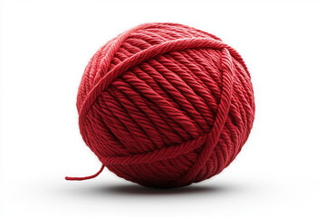 A Single Ball of Dark Red Yarn CloseUp, Perfect for Crafting Projects on White