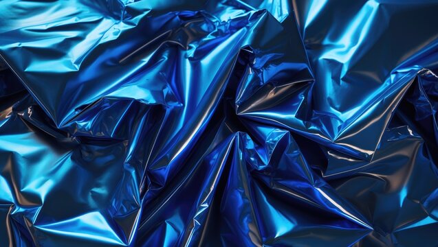 Abstract trendy dark blue colored crumpled foil texture background with a modern style.