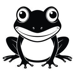 Bold black silhouette presents a charming frog smiling with big eyes
