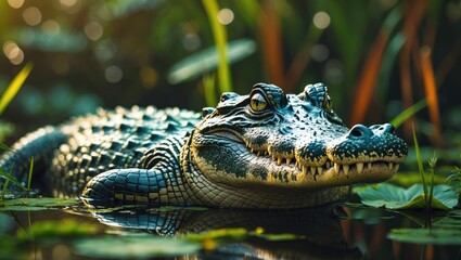 Fototapeta premium Alligator in swamp environment