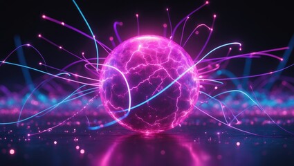 Abstract neuron background with flashes of light on a dark backdrop