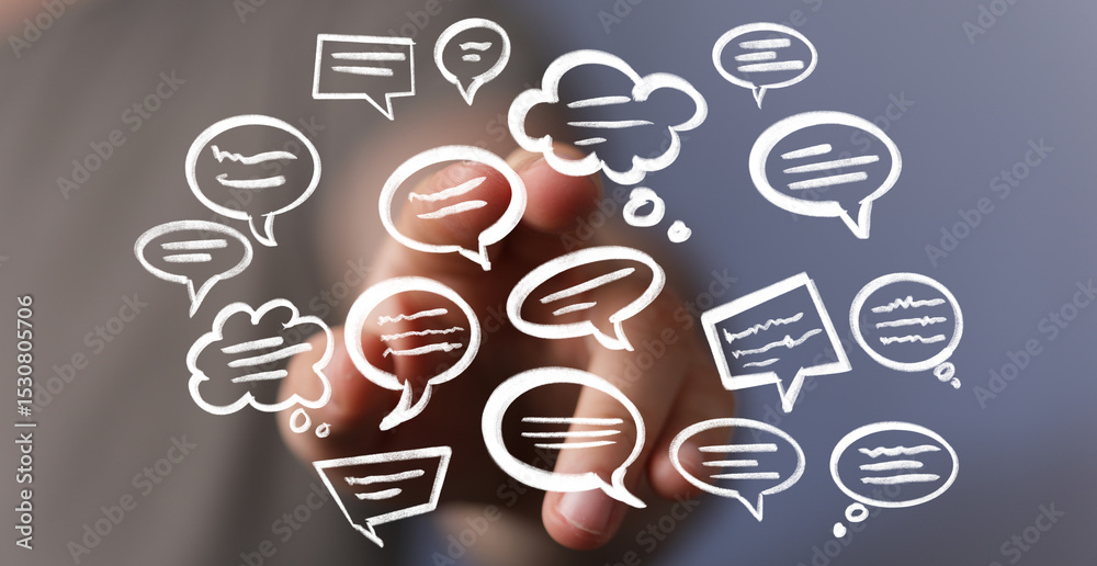 Poster Abstract image depicting a network of communication, symbolized by chat bubbles. Ideal for presentations on social media, teamwork, or digital communicatio