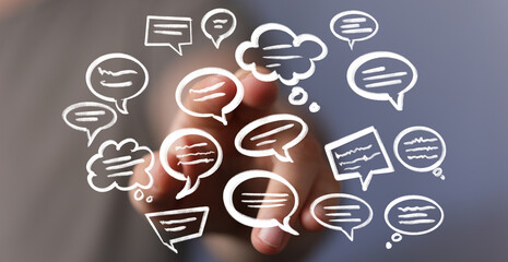 Abstract image depicting a network of communication, symbolized by chat bubbles. Ideal for...
