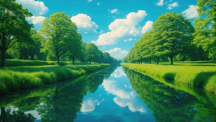 A bright sunny day at Niguarda Lake located within the North Park in Milan