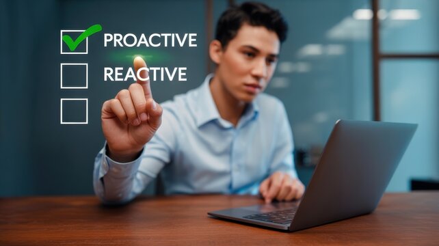 Person selecting proactive response on a touchscreen.