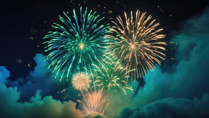Fototapeta premium Beautiful fireworks display created with generative AI tools.